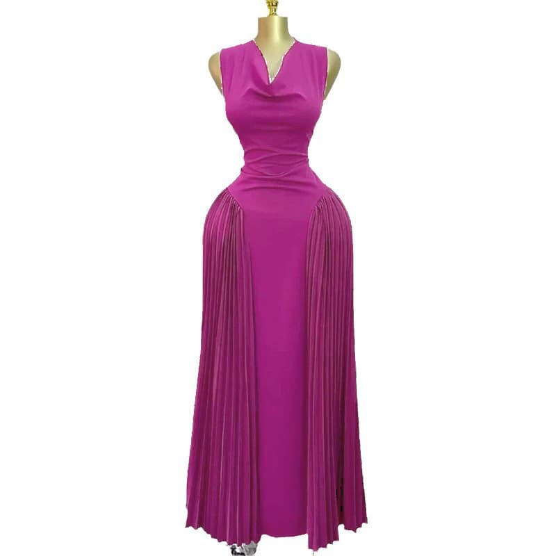 Vestido de verão sem mangas com pregas e recortes para mulheres