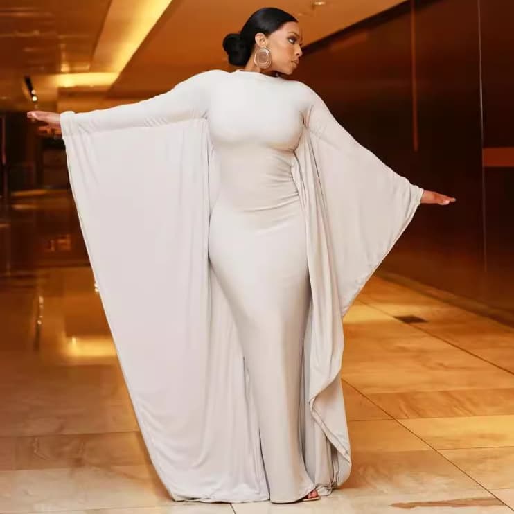Vestido confortável estilo morcego para festa, ideal para mulheres.