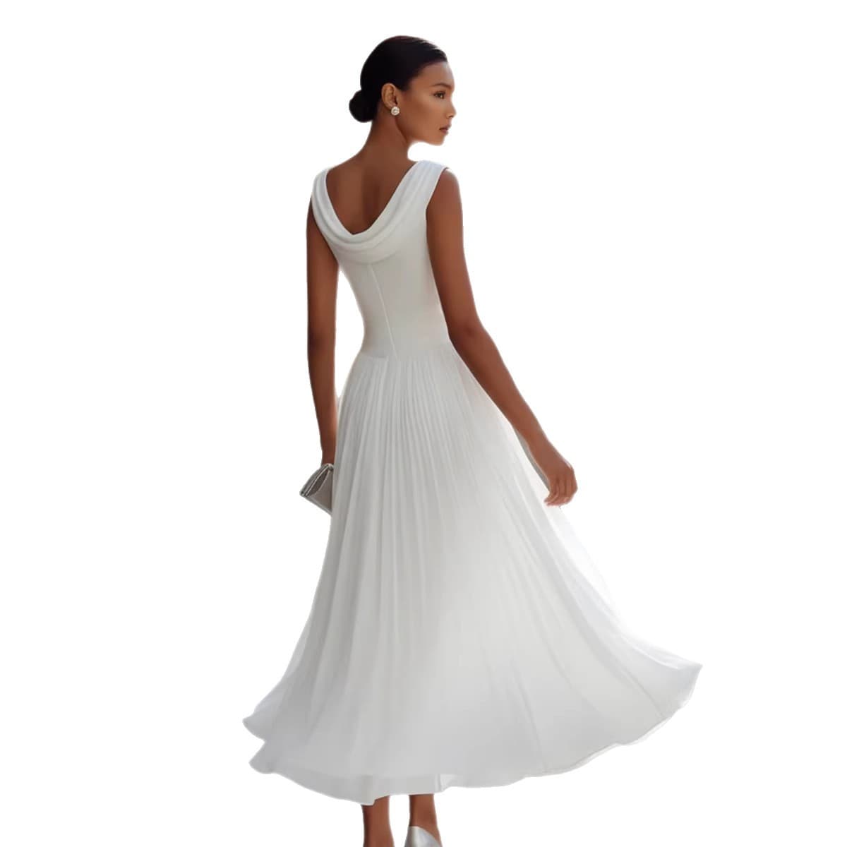 Vestido elegante e exclusivo de festa em chiffon com decote canoa para mulheres. 8
