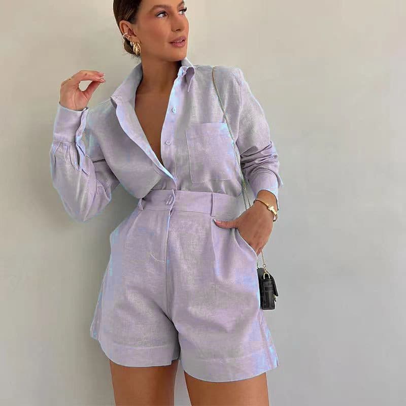 Conjunto feminino casual de cor sólida e folgada. 2