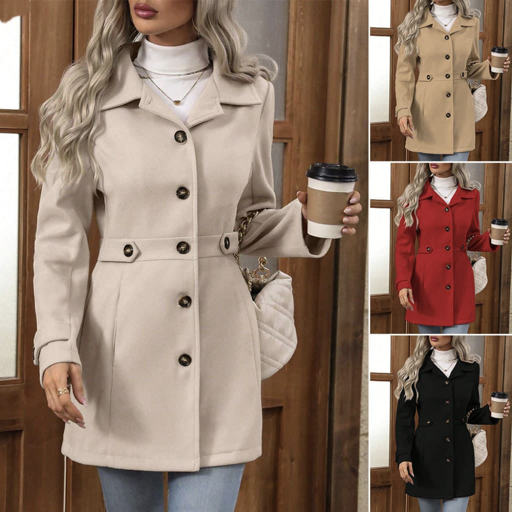 Casaco Woolen Lapel Cinto Alto