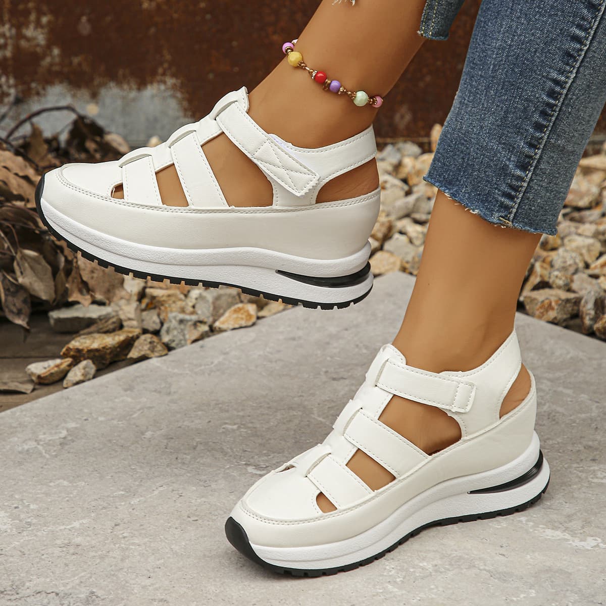 Sapatos Femininos RespiráVeis De VerãO Com Plataforma E Design Vazado Baotou.