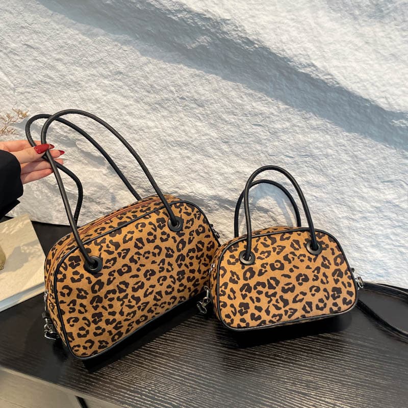 Bolsa de boliche vintage com estampa de leopardo para mulheres 7