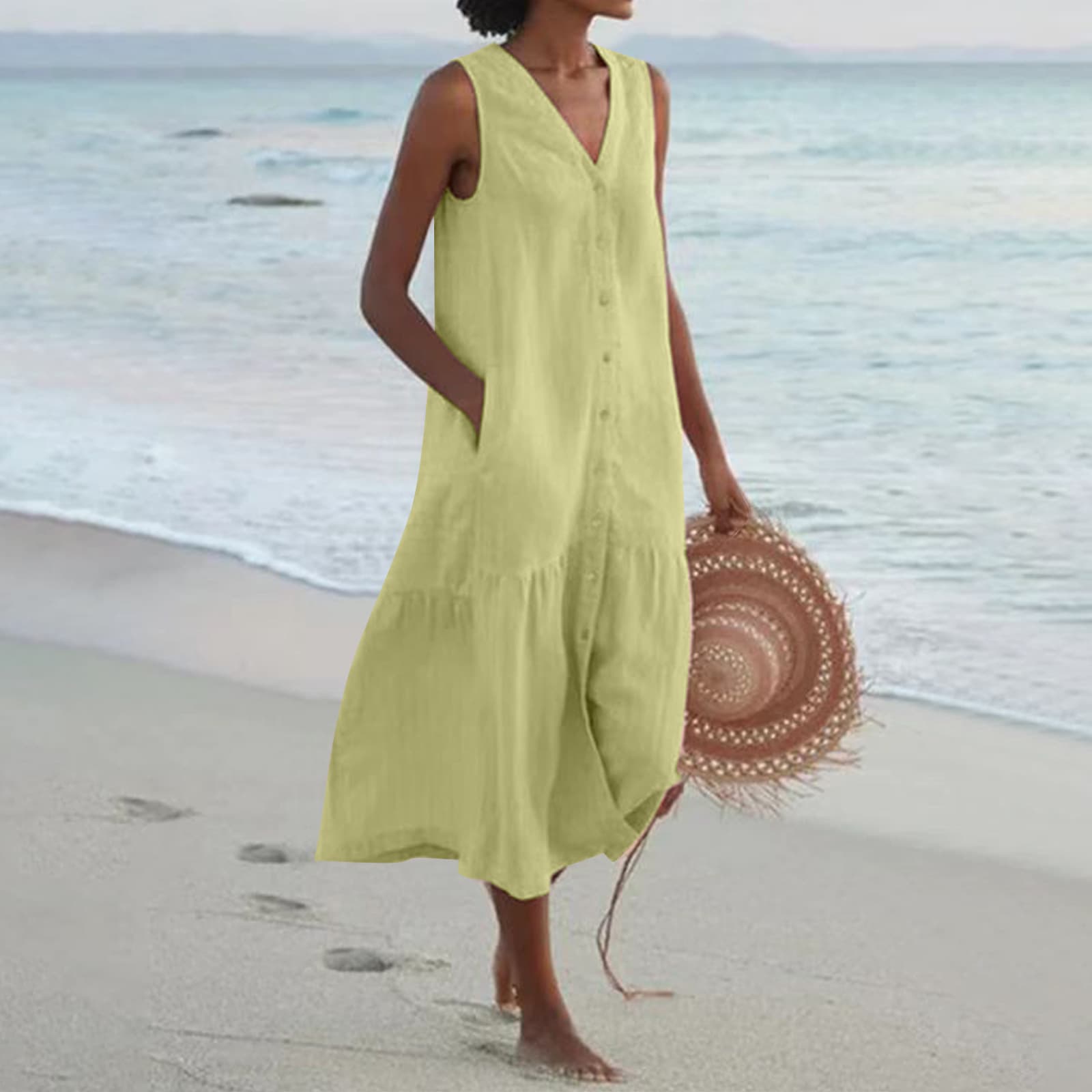 Vestido Longo Feminino De AlgodãO Puro Com AlçAs Finas E Modelagem Elegante.