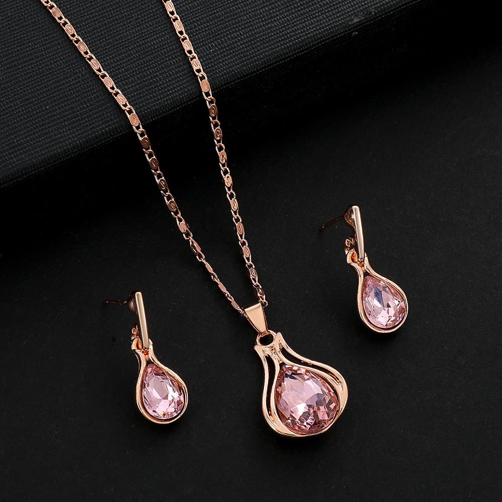 Conjunto de joias em formato de gota de água esmeralda para mulheres