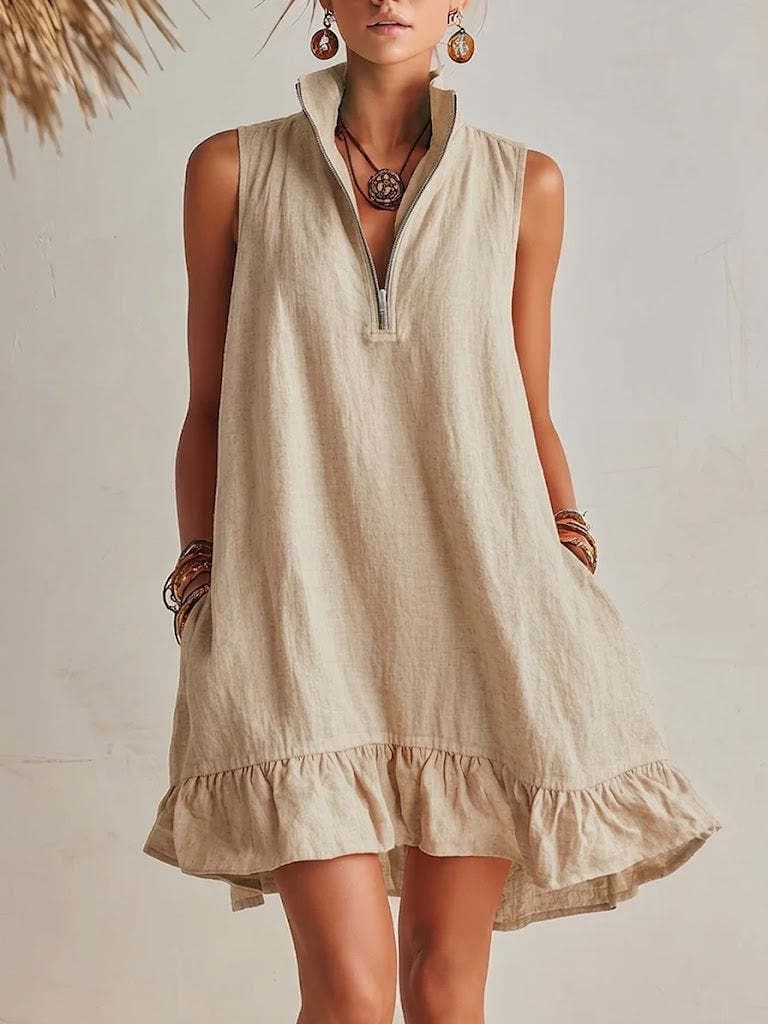 Novo Vestido Casual Elegante, Solto, Com Meio ZíPer E Sem Mangas, Com Barra Franzida.