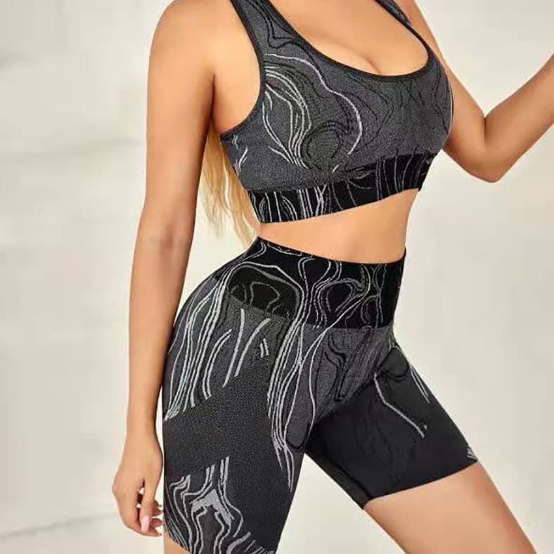 Conjunto de duas peças para ioga, corrida e exercícios, com sutiã de compressão que absorve a umidade.