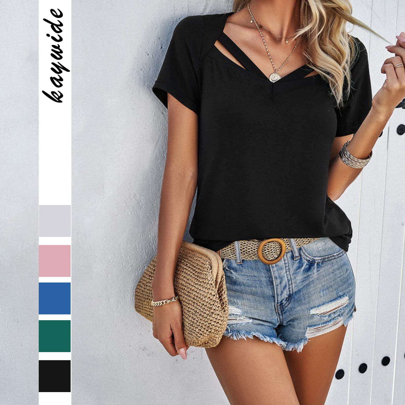 Blusa de manga curta Temperament Leisure de cor sólida 4