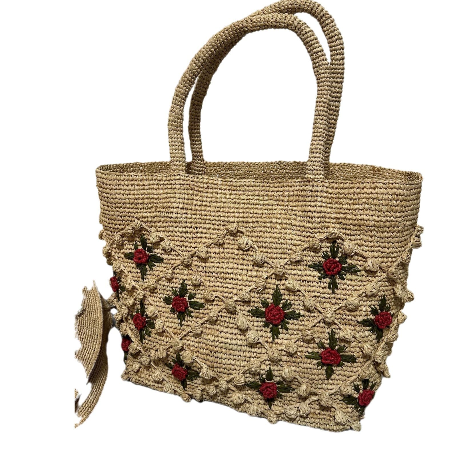 Bolsa De MãO Feminina Em RáFia Com Flor Rosa 3D 6