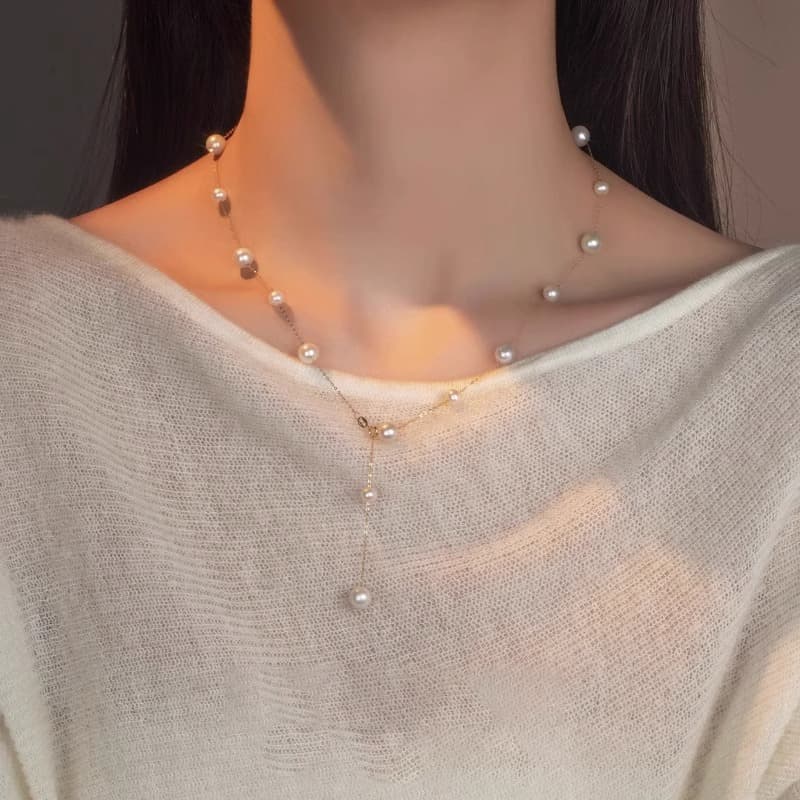 Colar Com Pingente De PéRolas De áGua Doce Para Mulheres