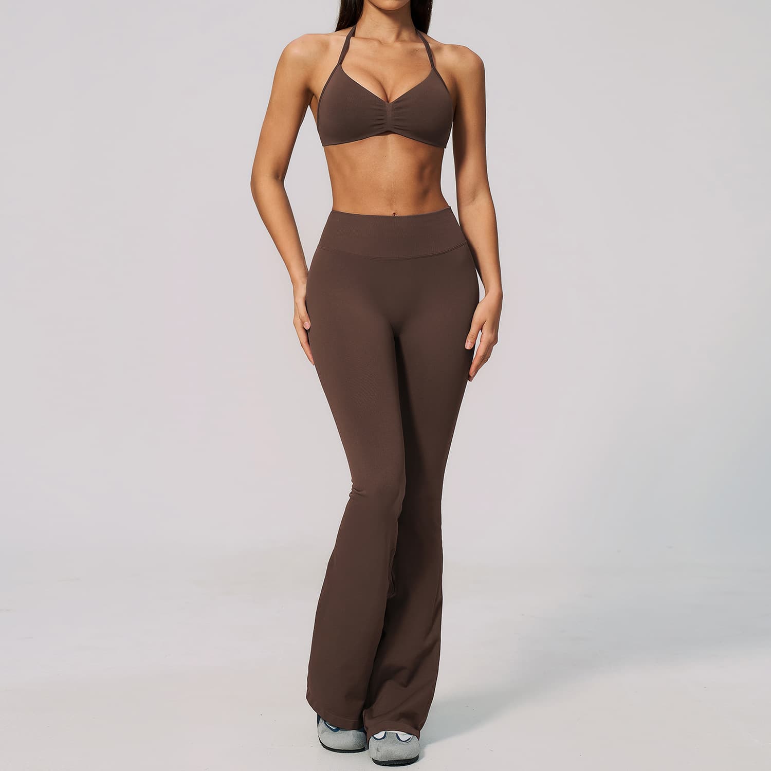 Conjunto de top frente única e calça para mulheres 5