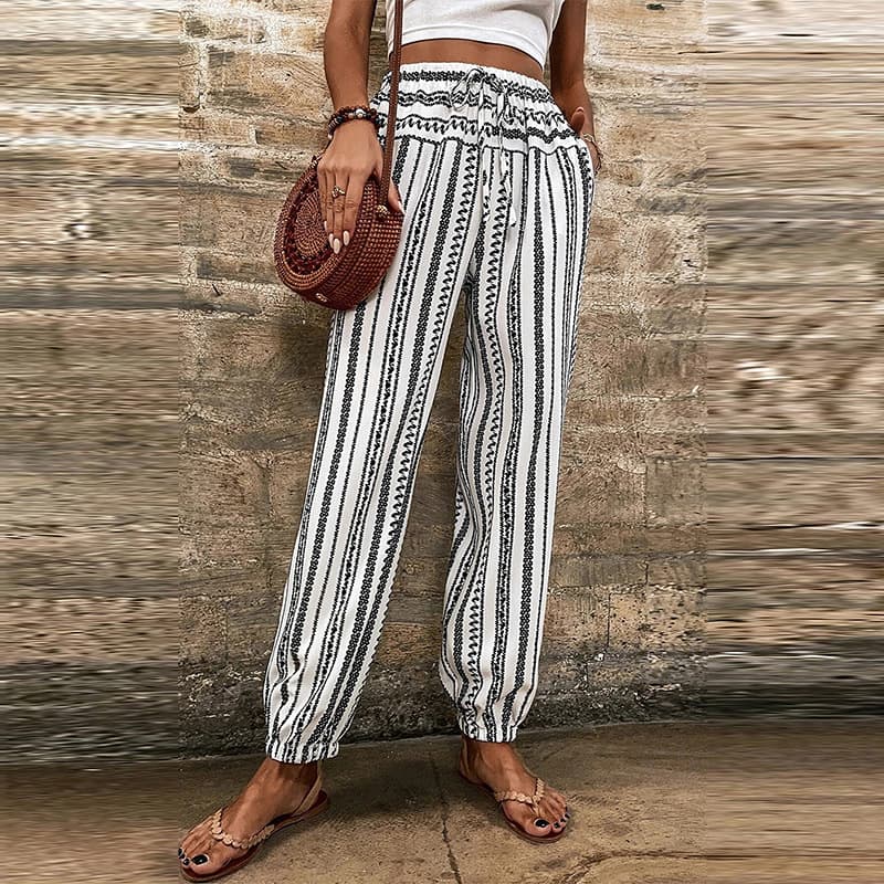 Calça Casual Listrado Com Estampa Floral 4