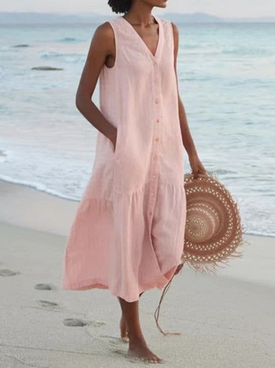 Vestido Longo Feminino De AlgodãO Puro Com AlçAs Finas E Modelagem Elegante.