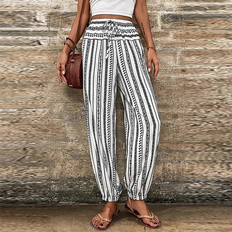 Calça Casual Listrado Com Estampa Floral 5