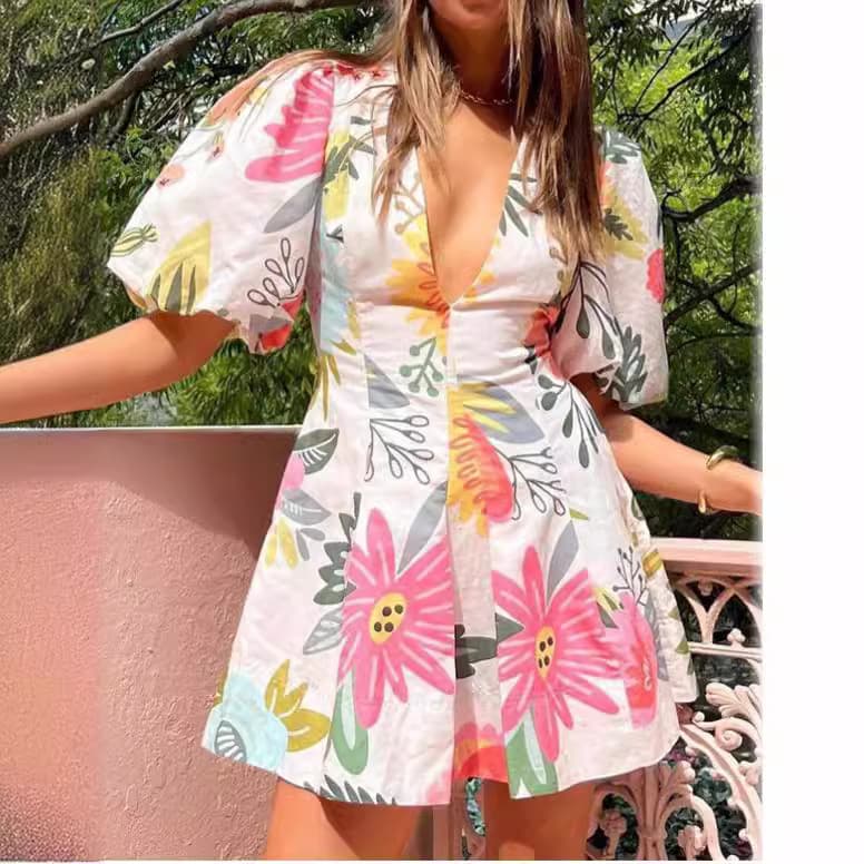 Vestido feminino de verão estampado com bolsos 2
