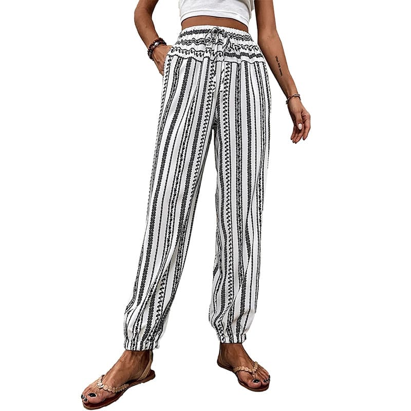 Calça Casual Listrado Com Estampa Floral 2