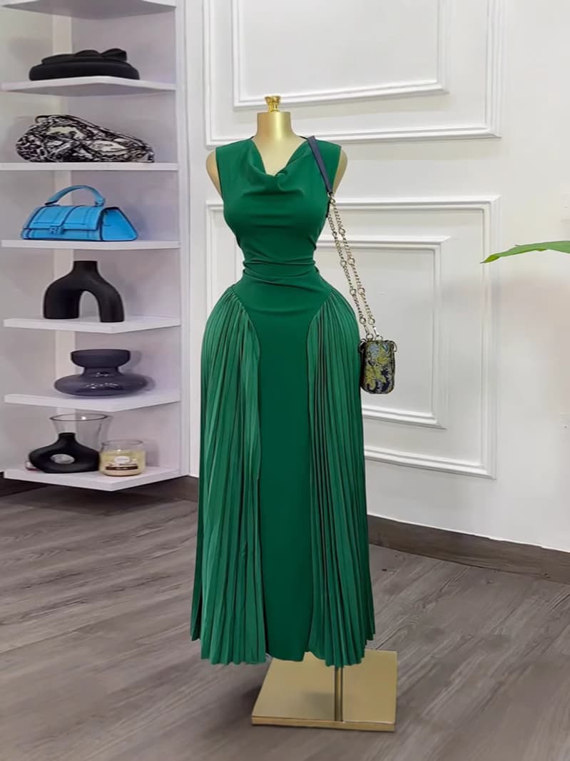 Vestido de verão sem mangas com pregas e recortes para mulheres 4