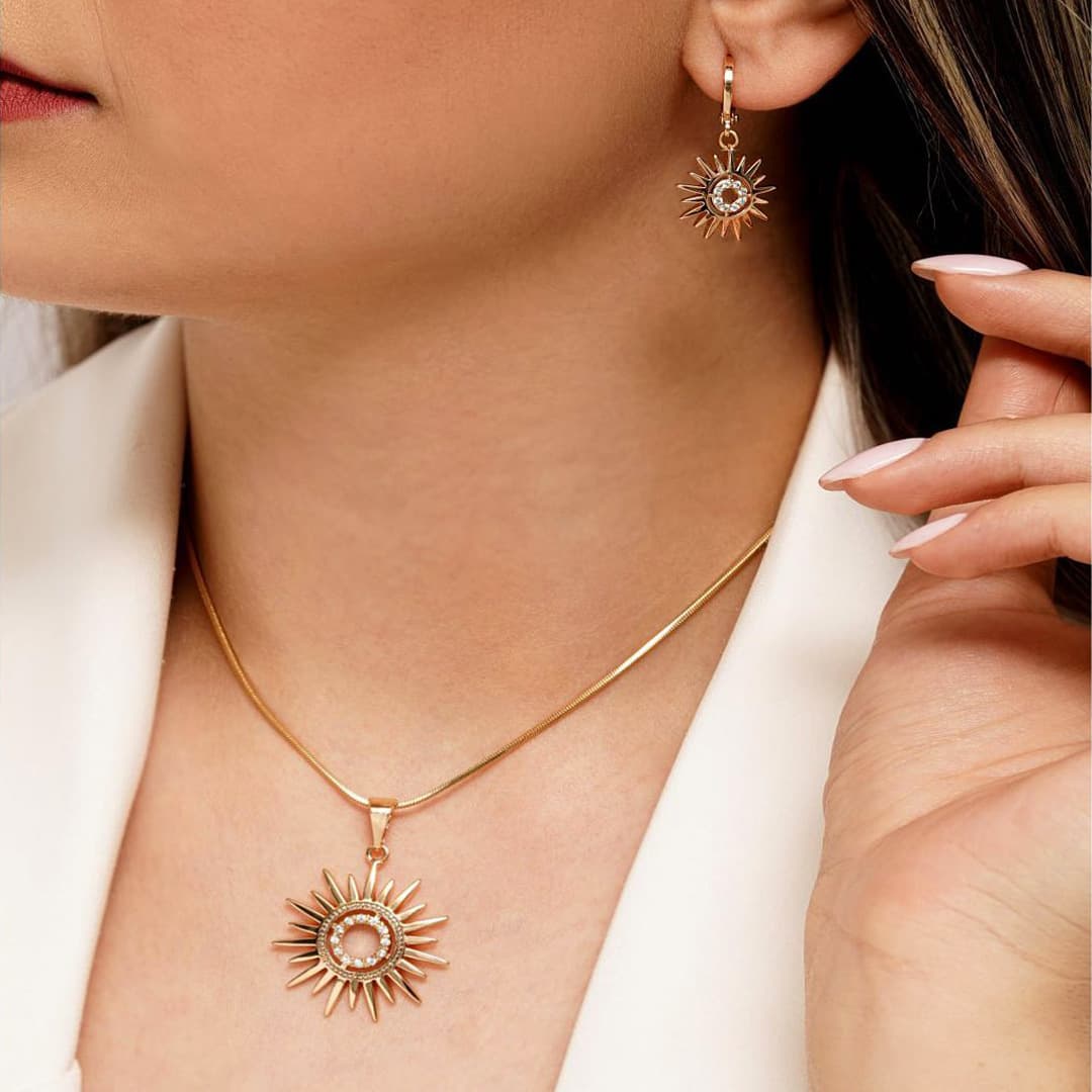 Conjunto de colar e brincos de girassol para mulheres