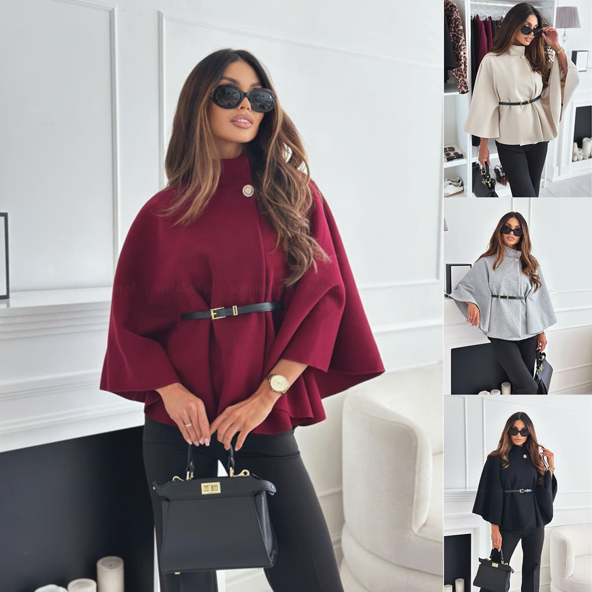 New Stand Collar Batwing Sleeves Cloak Top With Belt Ins Moda Temperament Jaqueta Woolen SuéTer Outwear For Feminino Clothing