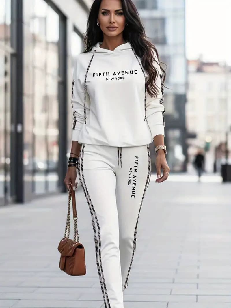 Conjunto De Moletom Feminino Para Outono E Inverno, Estilo Casual E Esportivo. 6
