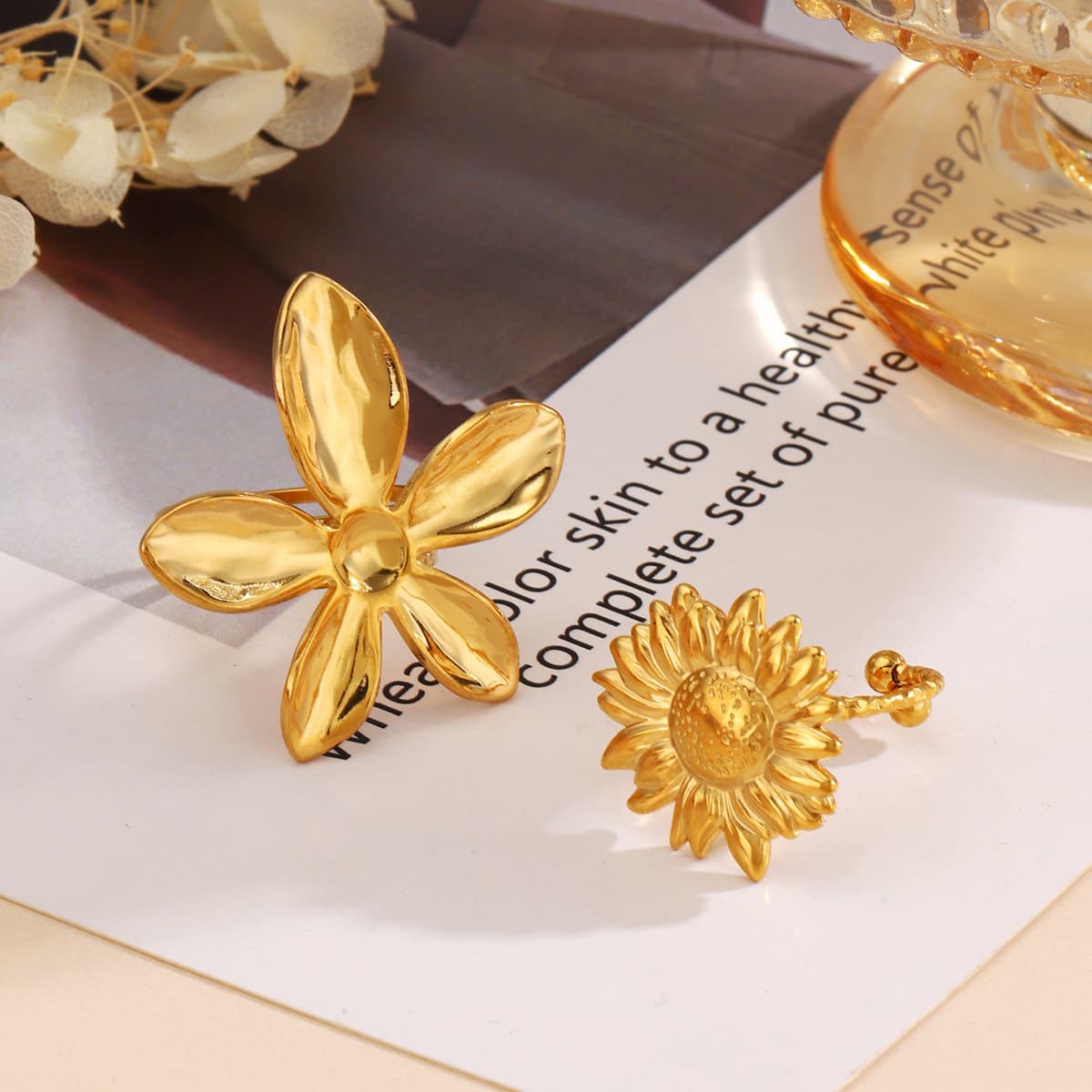 Anel de flor cor aço inoxidável 5