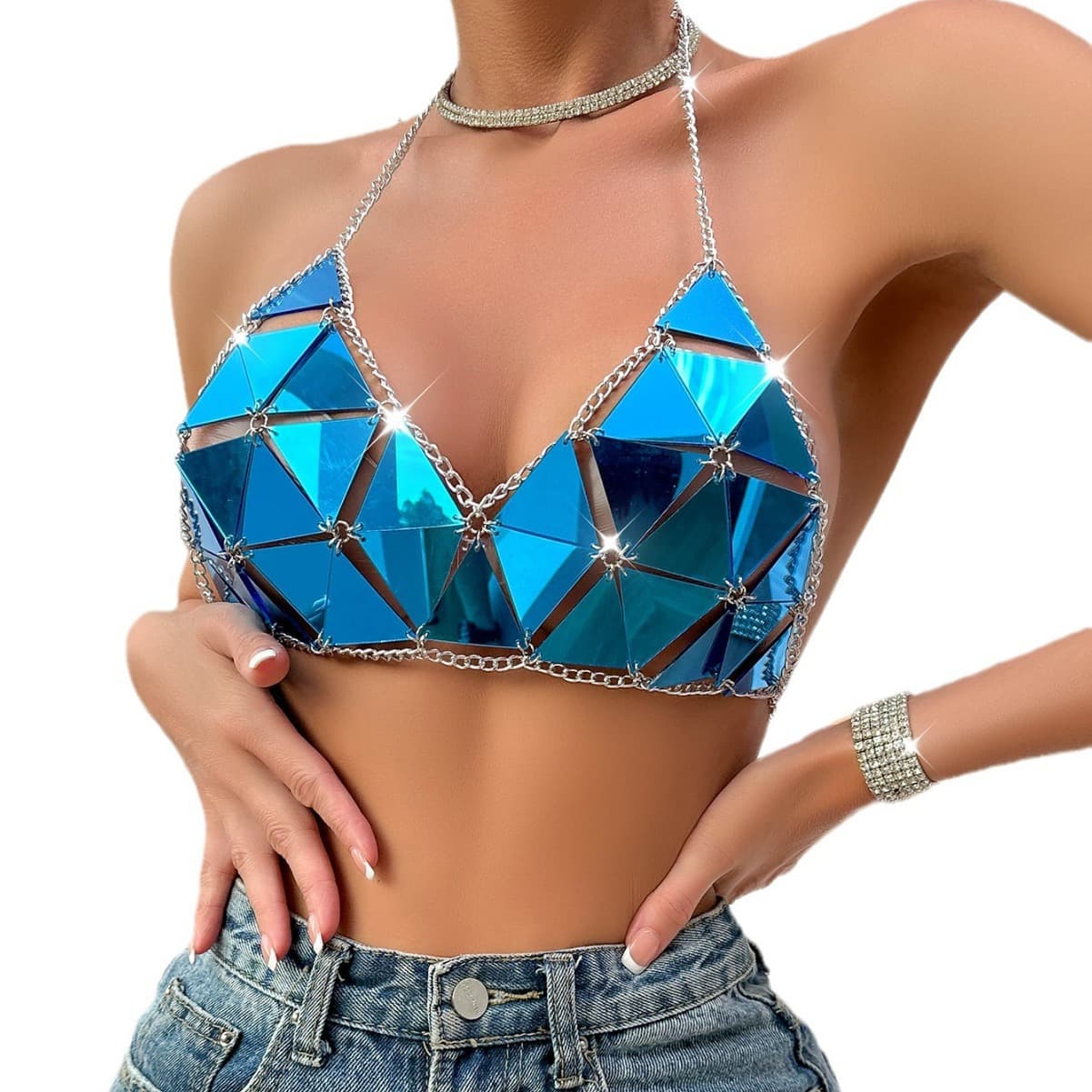 Top Fashion Nightclub com lantejoulas acrílicas e costura triangular. 7