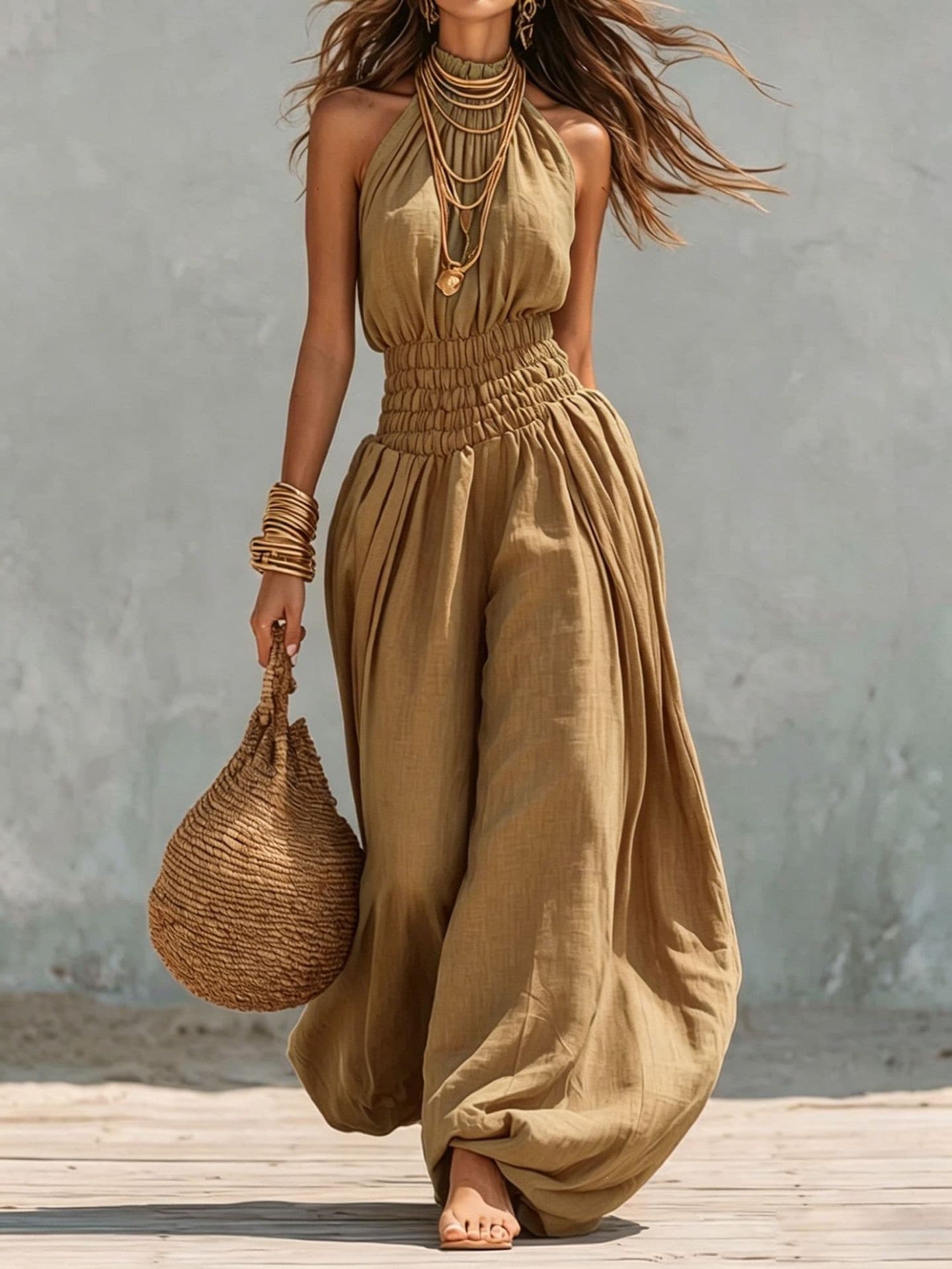 Macacão Elegante Sem Mangas Com Decote Halter Para Mulheres 7