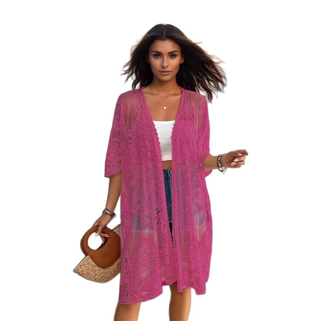 Cardigã Feminino Sexy, Transparente, Com Renda Bordada E SolúVel Em áGua.