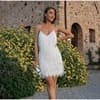 Vestido Curto De VerãO Sexy Com Franjas, Lantejoulas E Penas, Decote Em V, AlçAs Finas E Costuras. Vestido Elegante Para Festas E Baladas.