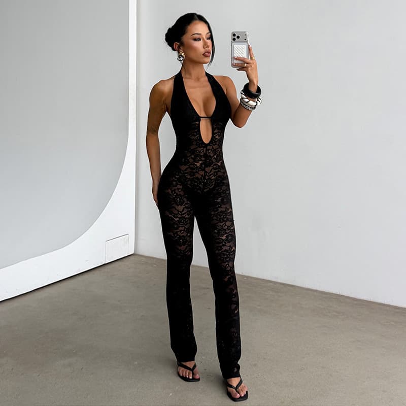 Macacão Modelador De Renda Com Decote Halter Para Mulheres 5