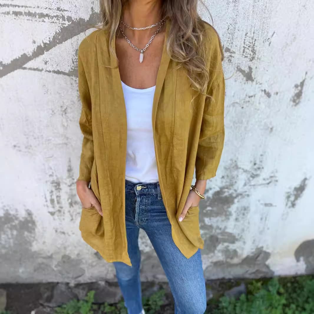 Casaco de malha feminino com bolsos largos 7