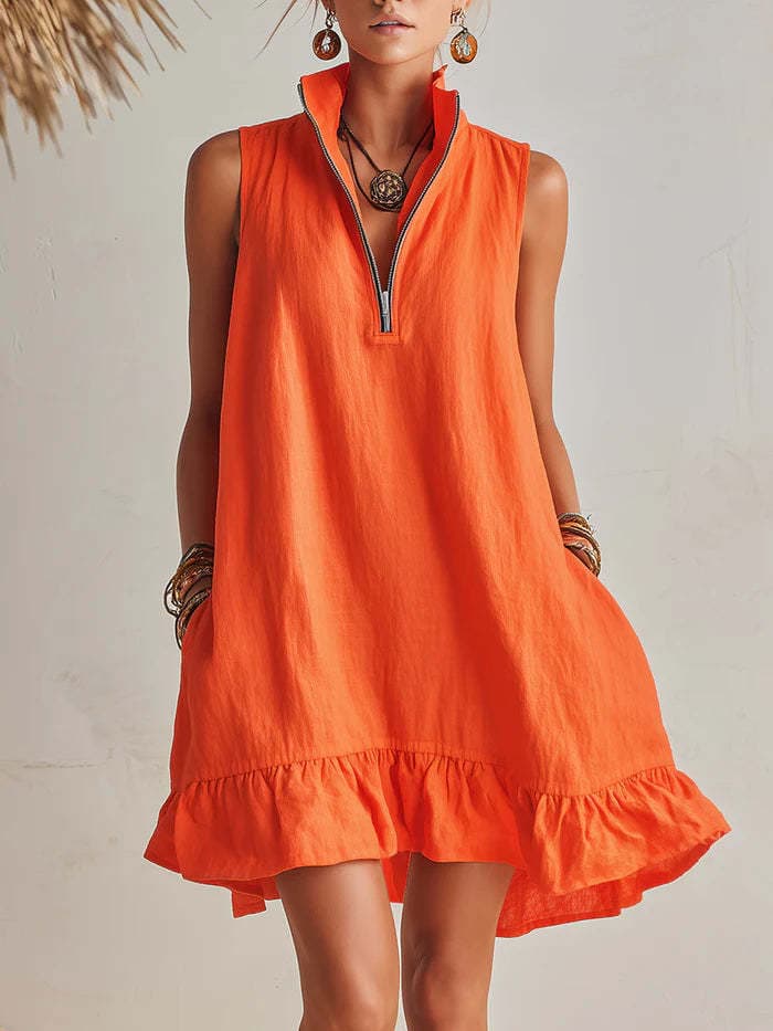 Novo Vestido Casual Elegante, Solto, Com Meio ZíPer E Sem Mangas, Com Barra Franzida.