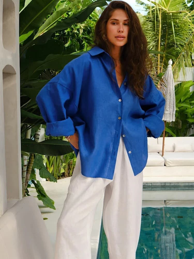 Blusa feminina de manga comprida com babados 8