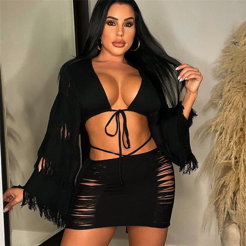 Conjunto Feminino Com Saia De Cintura Alta E Top.