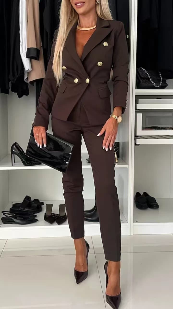 Novo Conjunto Casual Completo Com Blazer De Lapela E CalçA Slim Fit Para Mulheres, Ideal Para O Ambiente De Trabalho.