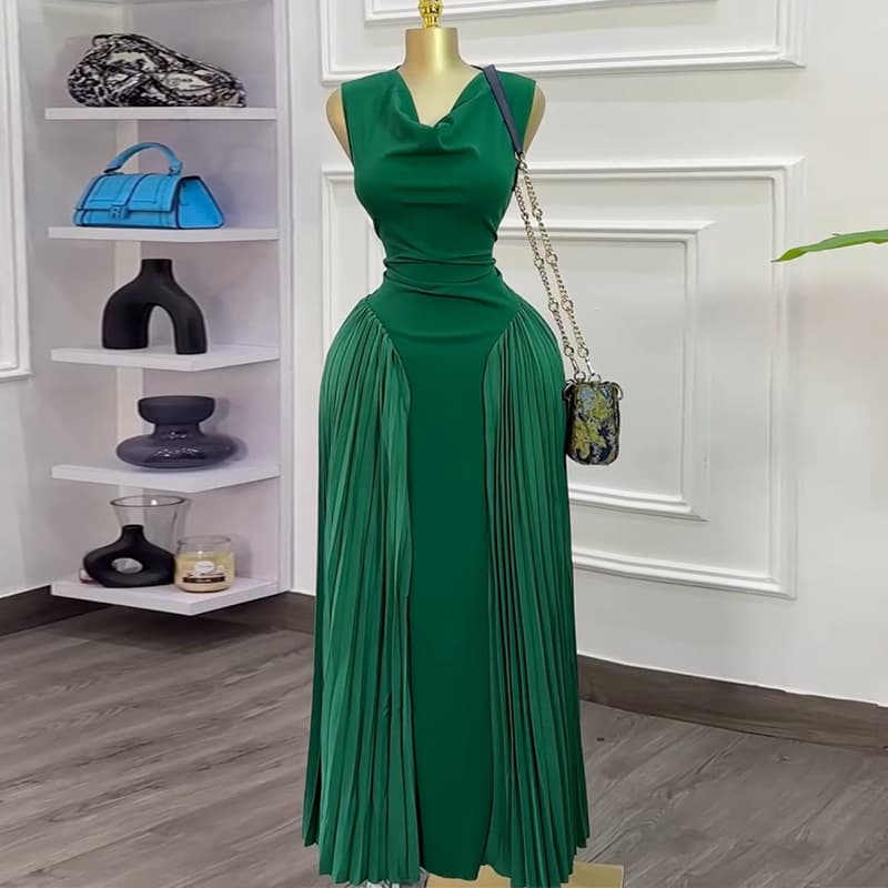 Vestido de verão sem mangas com pregas e recortes para mulheres 5