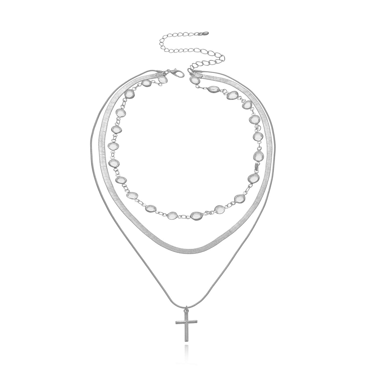 Colar feminino moderno com pingente de cruz e strass. 4