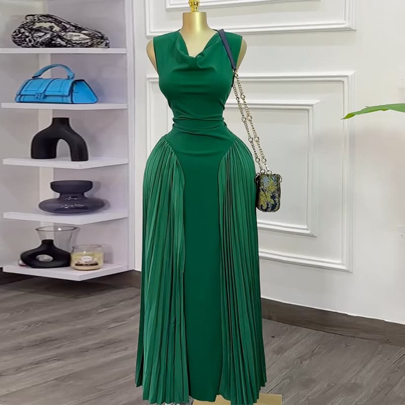 Vestido de verão sem mangas com pregas e recortes para mulheres 2