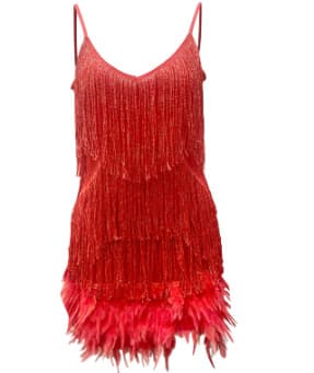 Vestido Curto De VerãO Sexy Com Franjas, Lantejoulas E Penas, Decote Em V, AlçAs Finas E Costuras. Vestido Elegante Para Festas E Baladas.