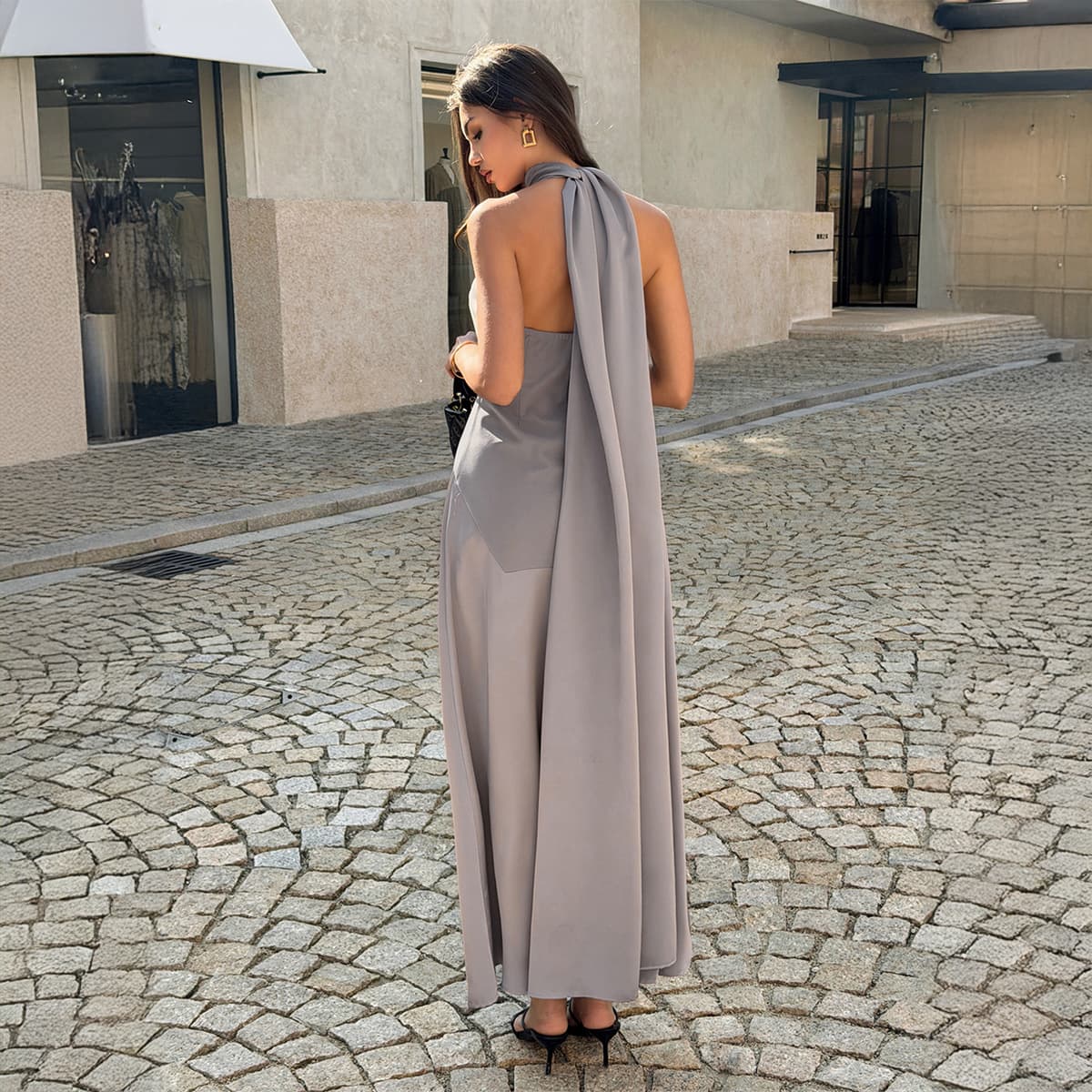Vestido de cetim cinza de verão para mulheres 4