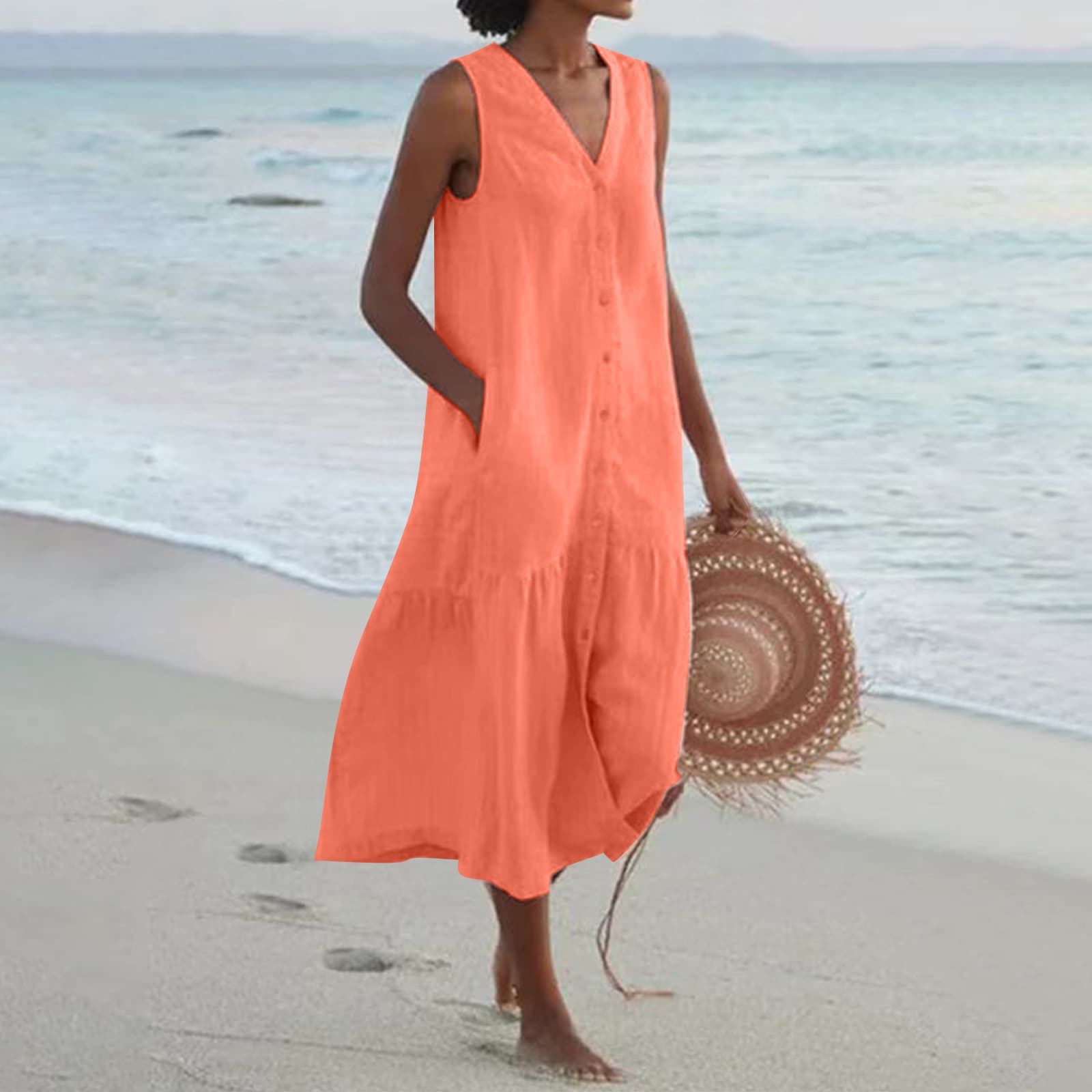Vestido Longo Feminino De AlgodãO Puro Com AlçAs Finas E Modelagem Elegante.
