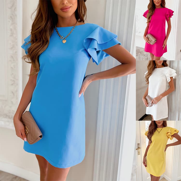 Vestido feminino de verão com mangas curtas e costas nuas, estilo simples. 8