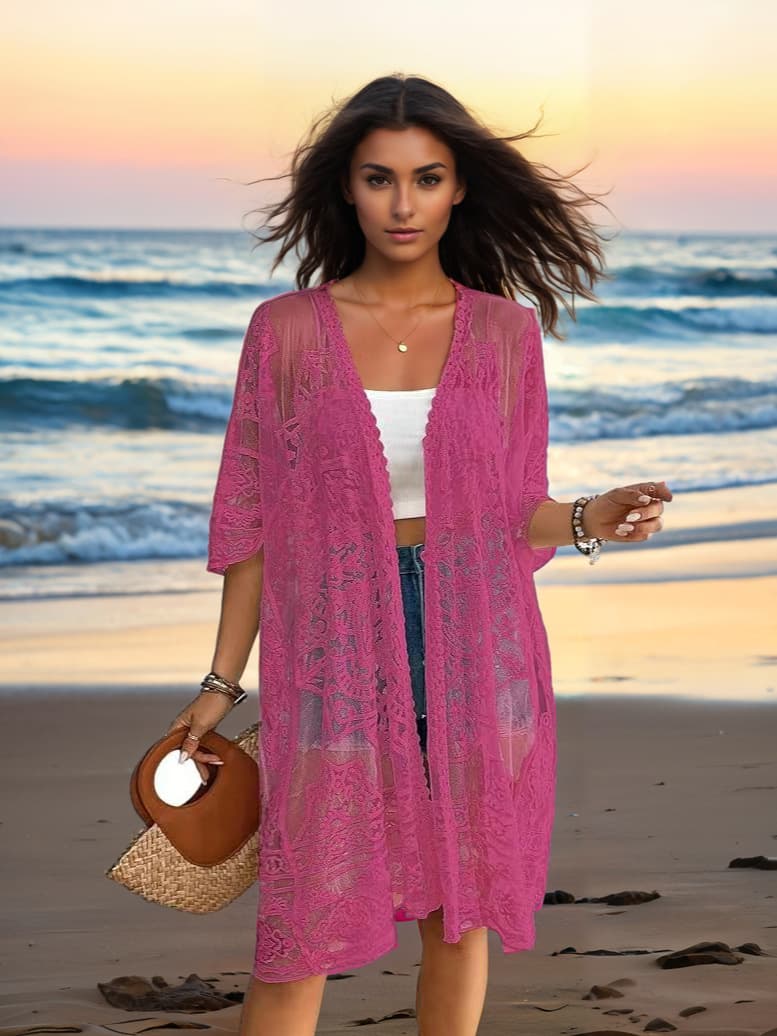 Cardigã Feminino Sexy, Transparente, Com Renda Bordada E SolúVel Em áGua.