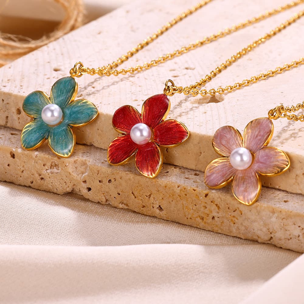 Colar com pingente de flor em óleo colorido para mulheres