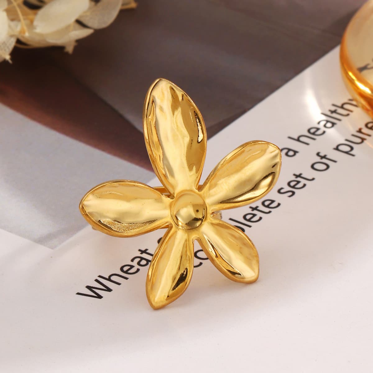 Anel de flor cor aço inoxidável 3