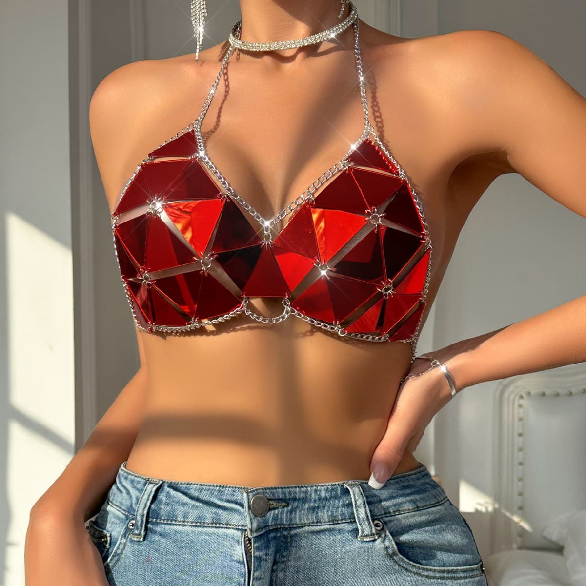 Top Fashion Nightclub com lantejoulas acrílicas e costura triangular. 9
