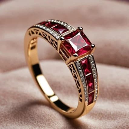 Anel De Luxo Leve Com Diamante De LapidaçãO Quadrada Em CoríNdon Vermelho
