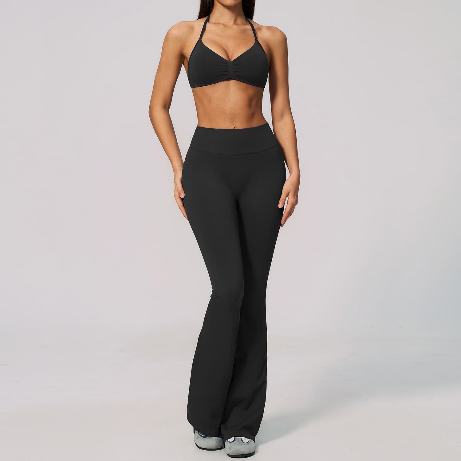 Conjunto de top frente única e calça para mulheres 6