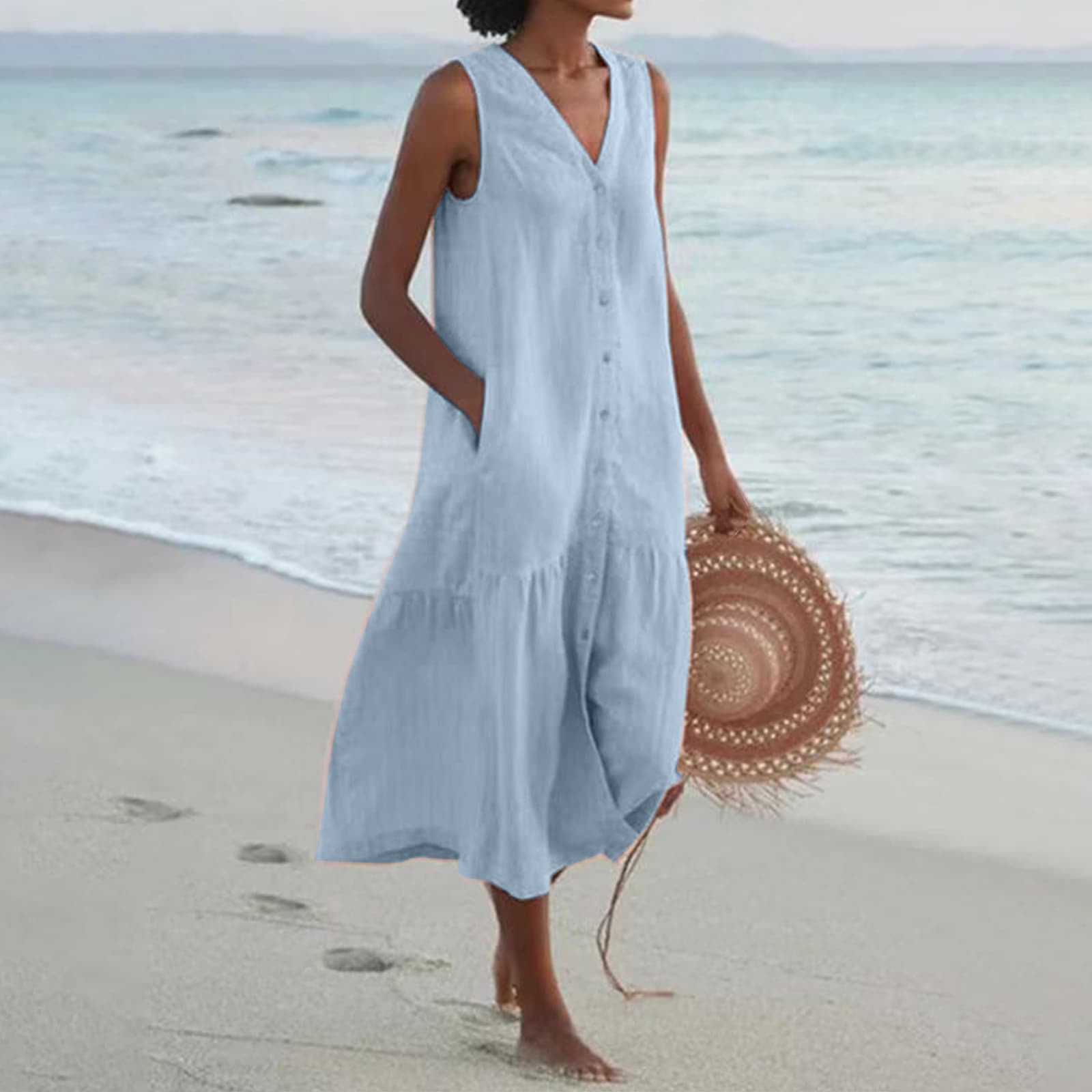 Vestido Longo Feminino De AlgodãO Puro Com AlçAs Finas E Modelagem Elegante.