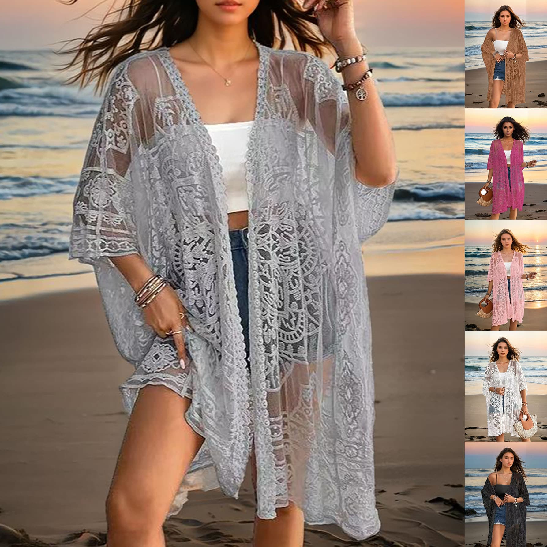 Cardigã Feminino Sexy, Transparente, Com Renda Bordada E SolúVel Em áGua.